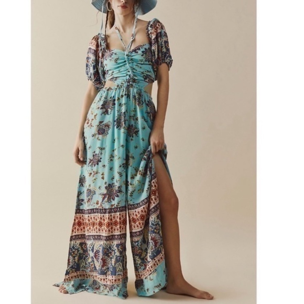 Free People Bali Citrus Skies Jumpsuit in Blue Size XS